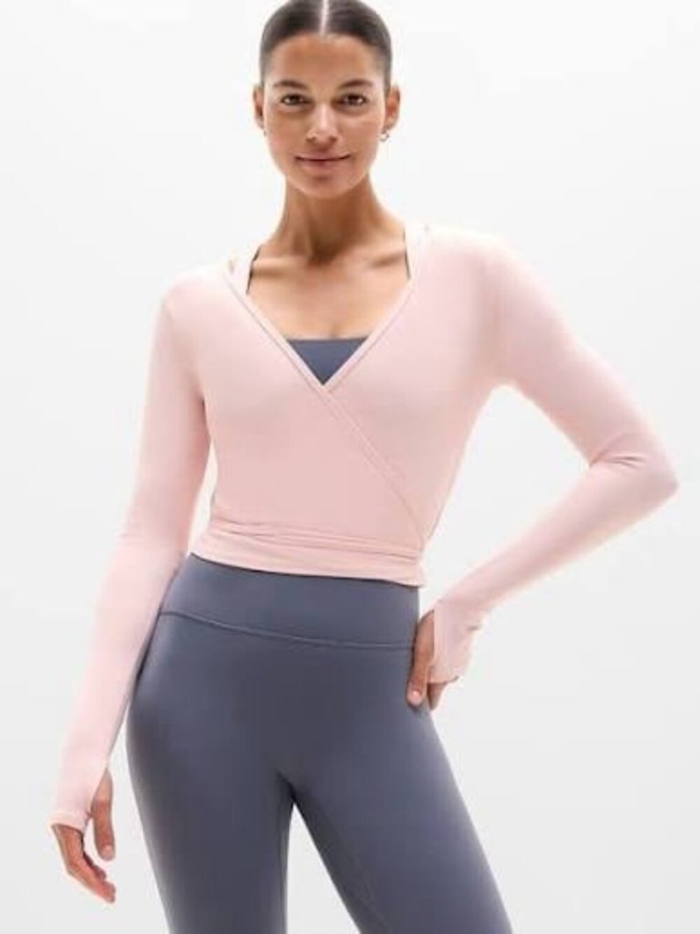 NWOT Athleta Transcend Wrap Crop Top, XL, Pink Sand